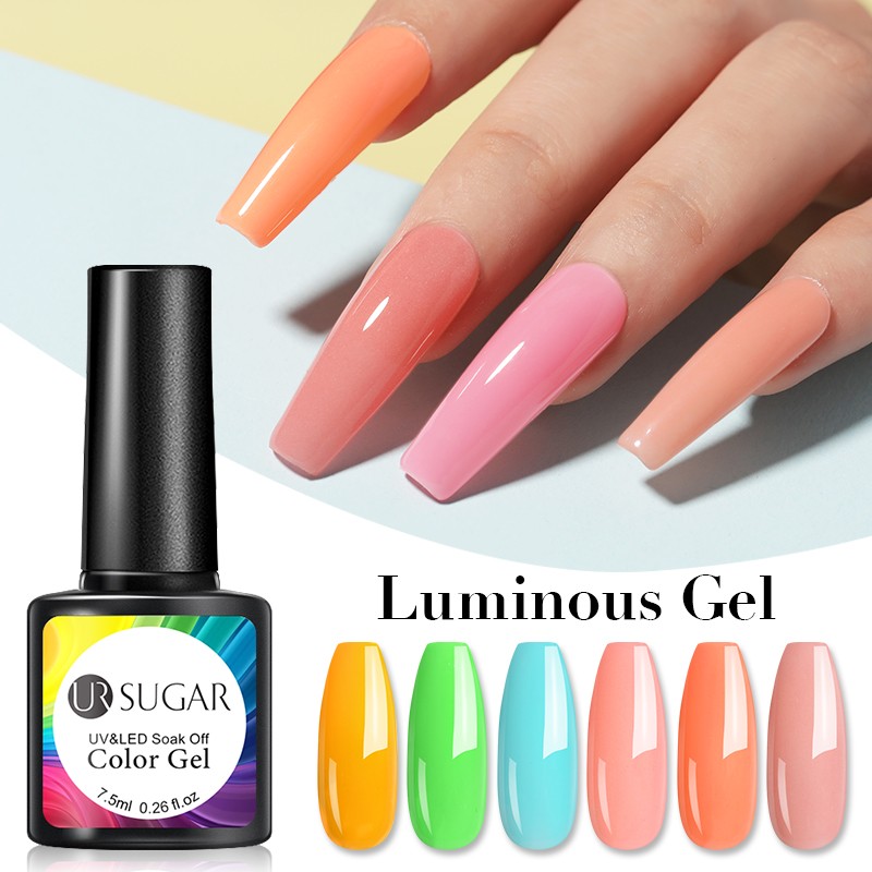 ur sugar 7.5ml luminous gel nail polish glow in the dark color semi permanent soak off uv varnish gel fluorescent nails art