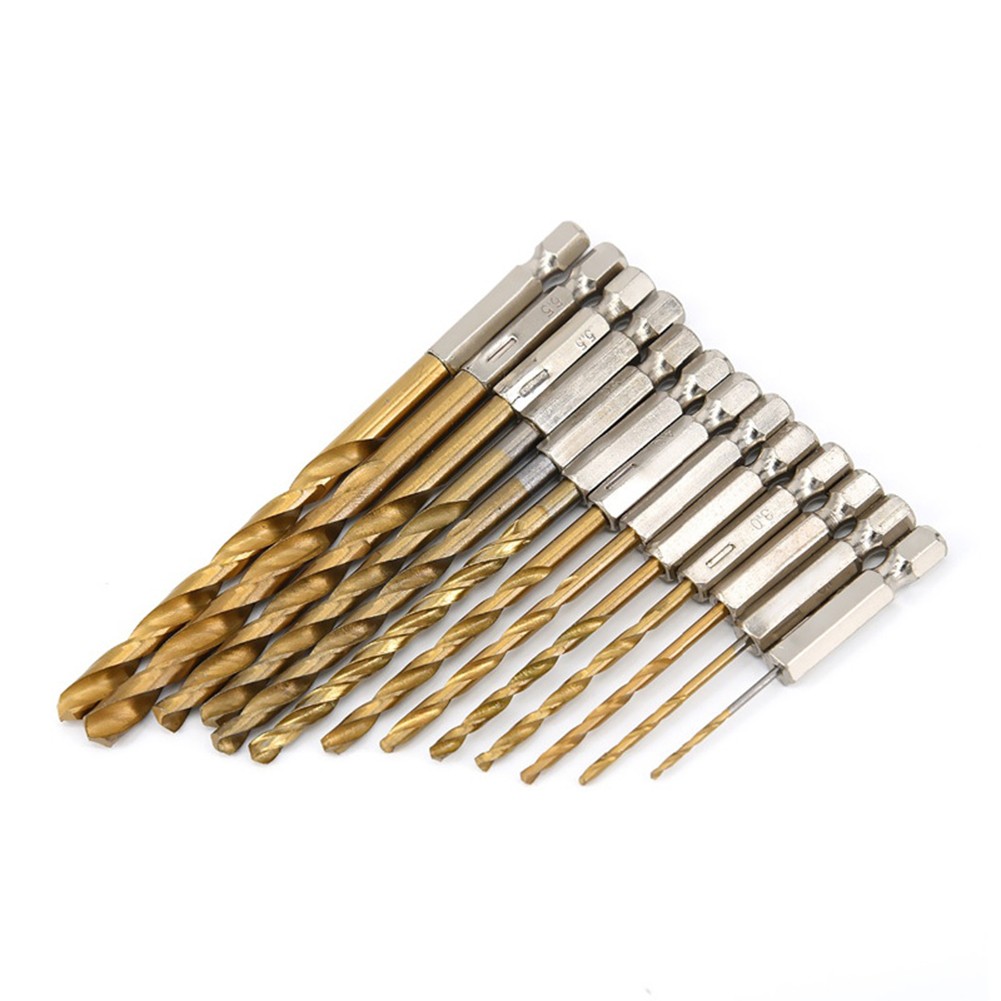 13pcs HSS High Speed ​​Steel Titanium Coated Drill Bit Set 1/4 Hex Shank 1.5mm-6.5mm Hexagonal Handle Twist Drill