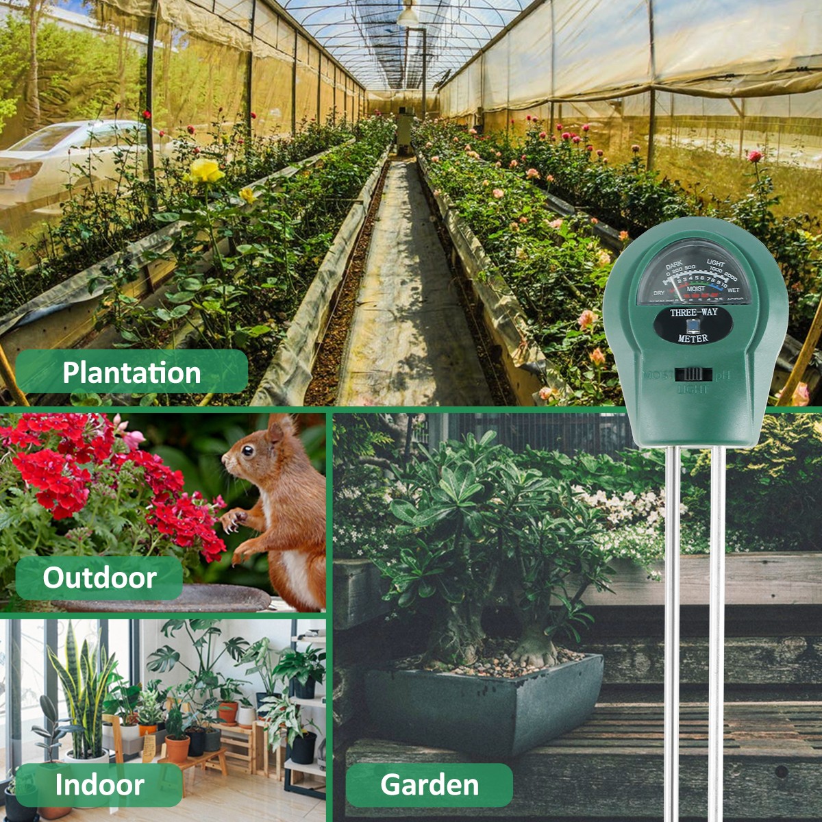 3 in 1 Soil Tester Precision Soil Moisture Meter Sensor Digital Moisture pH Test Light Plant Care Gardening Tool