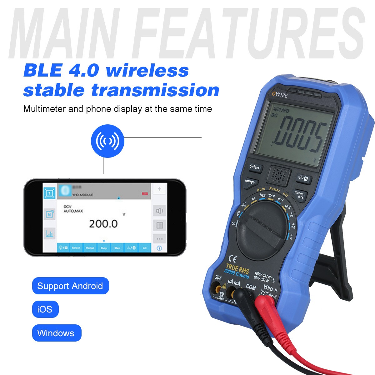 OWON OW18E 4 1/2 أرقام الذكية BLE4.0 صحيح RMS الرقمية عالية الدقة LCD المتر مع اتصال لاسلكي البيانات سجل السيارات النطاق