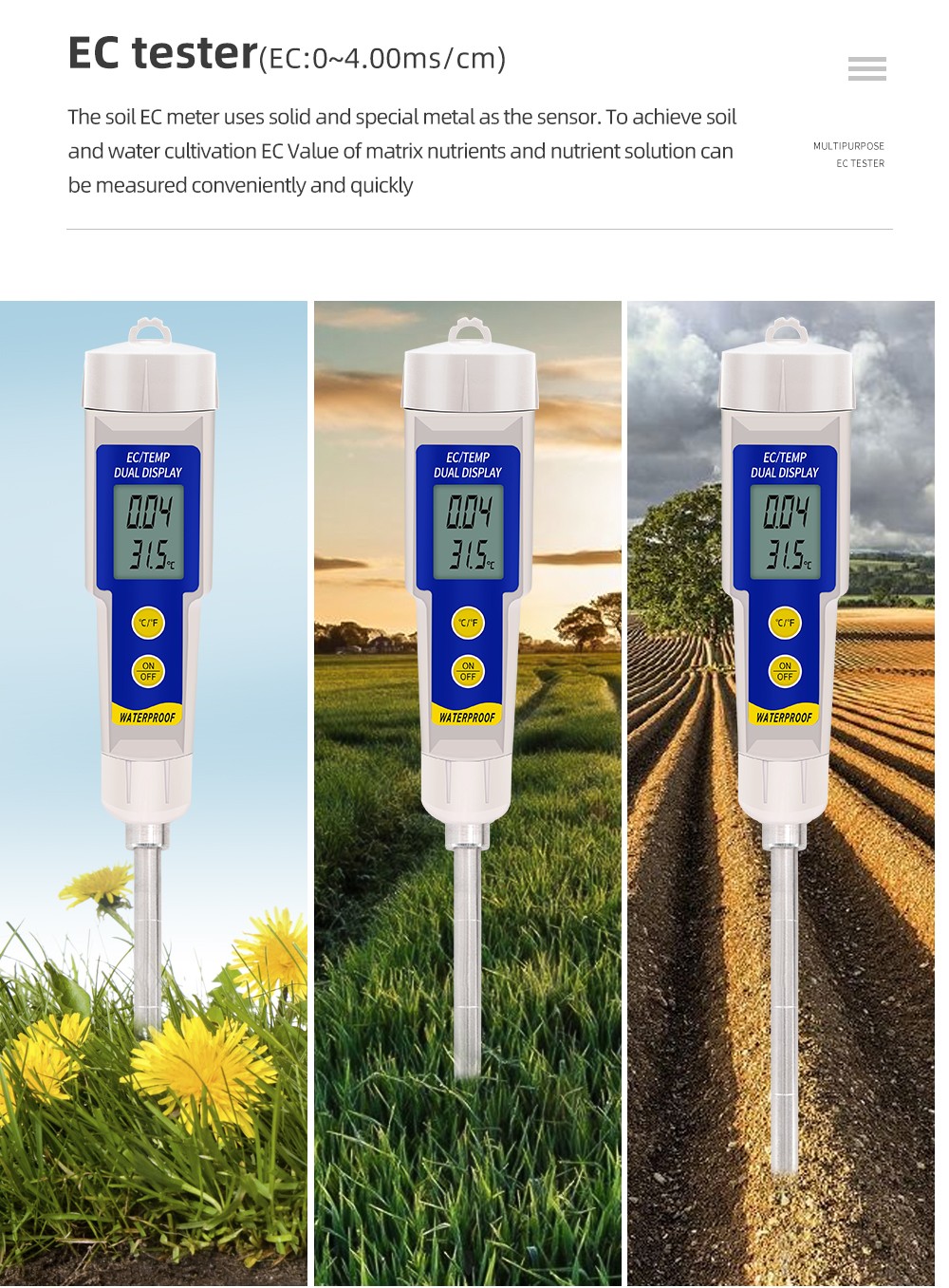 EC-315 متر التربة 2 في 1 التربة EC و جهاز قياس درجة الحرارة مقاوم للماء 0 ~ 4.00 mS/cm متعددة الأغراض الموصلية تستر مع ATC 50% Off