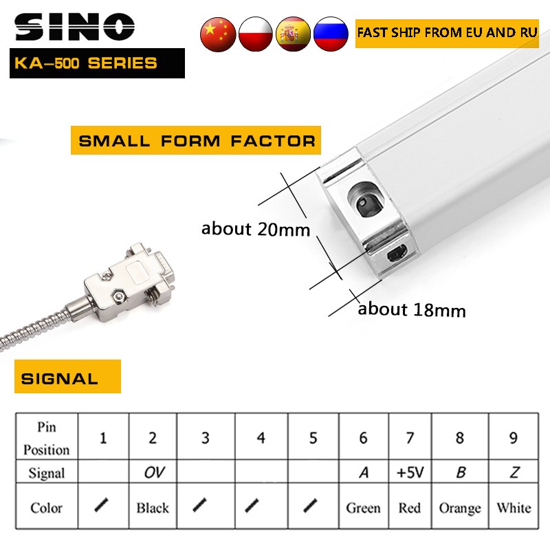 معايرة خطية صغيرة SINO KA500 التشفير المعايرة الخطية للمخرطة مناسبة للقراءة الرقمية من أدوات الآلات الصغيرة