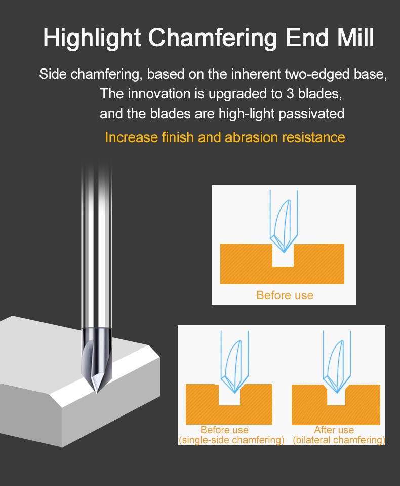 Chamfer Milling Cutter Carbide Angle Anti Chamfer End Mill Deburring V Grove Router 60 90 120 Degree 2 3 Flutes