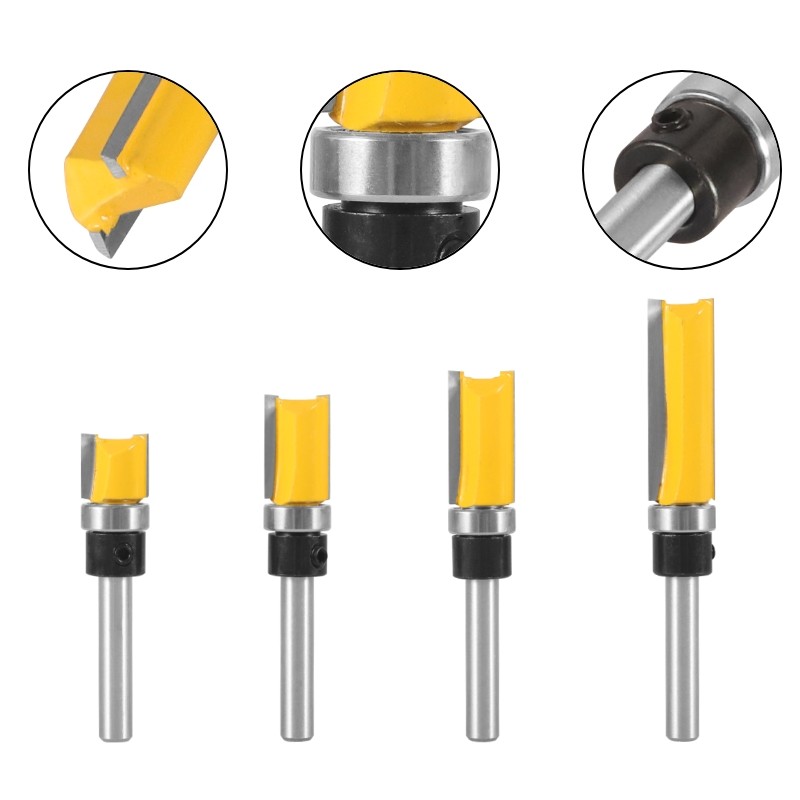 NXWIND 4pcs 1/4 Shank D1/2 Template Trim Pattern Router Bit Woodworking Milling Cutter for Flush Cleaning