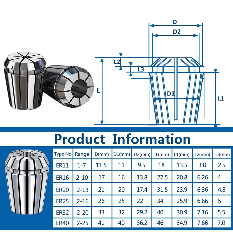 XCAN Metal Cylinder ER11 Collet Chuck 1-7mm CNC Router Spring Chuck for CNC Engraving Machine and Milling Lathe Tool Holder