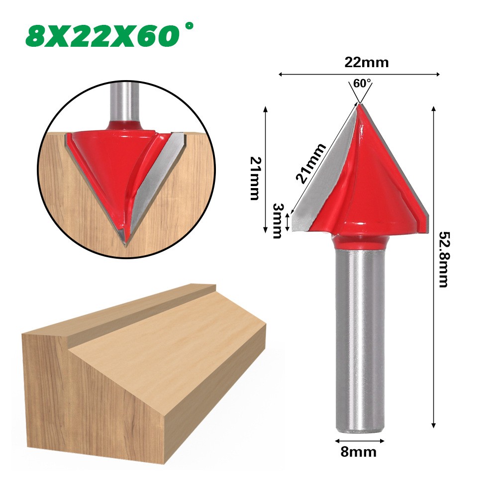 8mm Shank V Shape Groove Router Bit CNC Solid Carbide End Mill 60 90 120 150 Degree Woodworking Milling Cutter Carving Bits