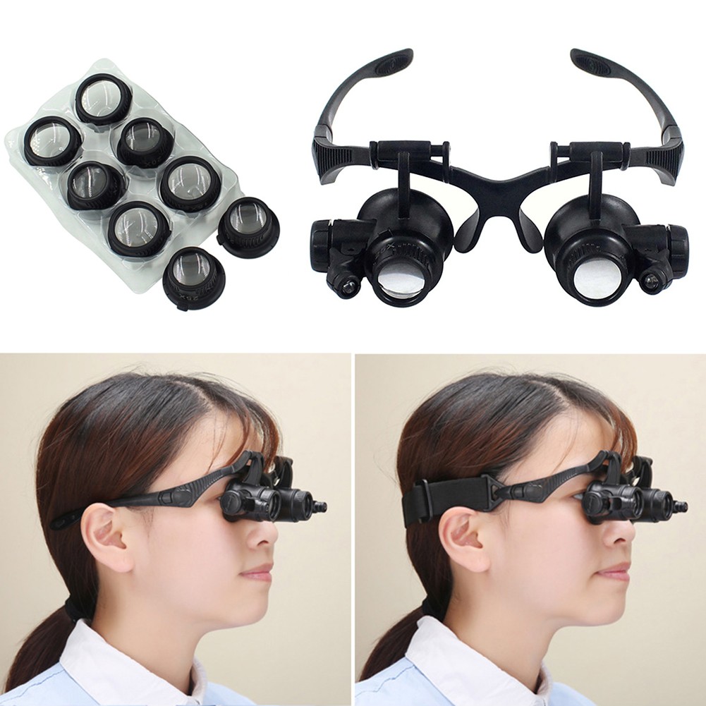 Magnifying Magnifying Glasses Watch Repair 10X 15X 20X 25X Binocular Jewelry With 2 LED Lights Loupe Lens For Dental Applications