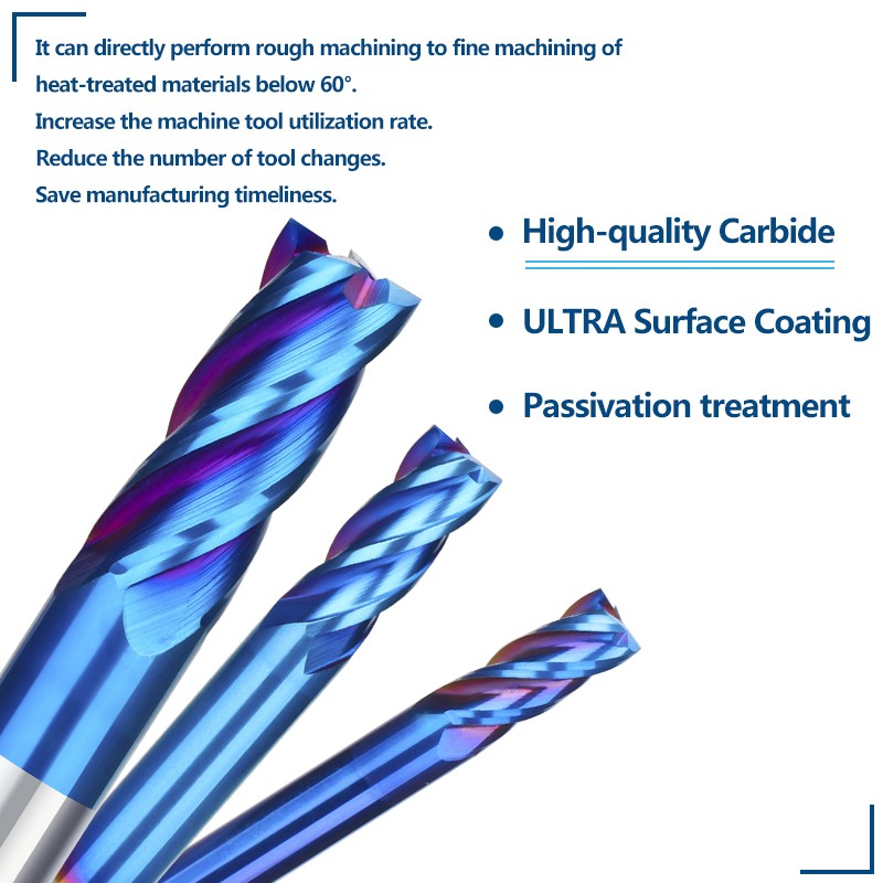 XCAN Carbide End Mill 4 Flutes HRC65 Spiral Milling Cutter Nano Blue Coated Wave CNC Machine Bit 1-16mm Metal Milling Tool