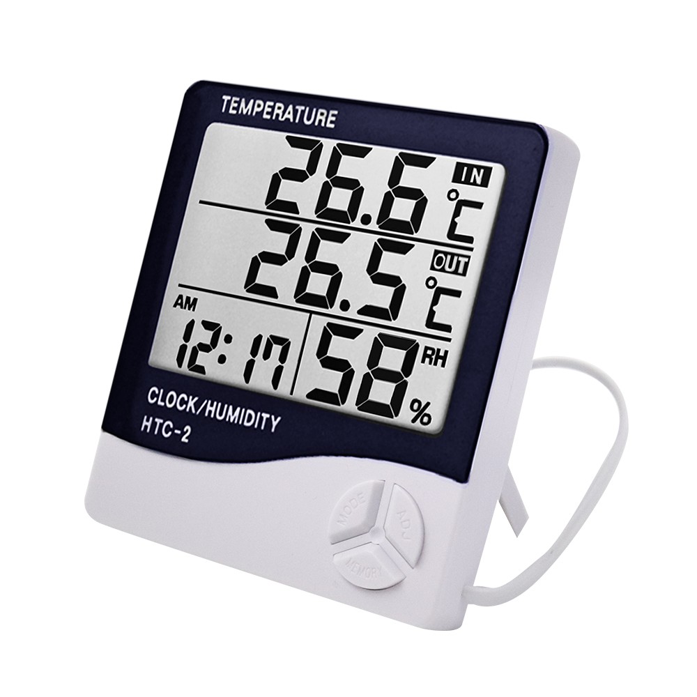 LCD Digital Temperature Hygrometer HTC-1 HTC-2 Home Indoor Outdoor Hygrometer Thermometer Weather Station With Clock