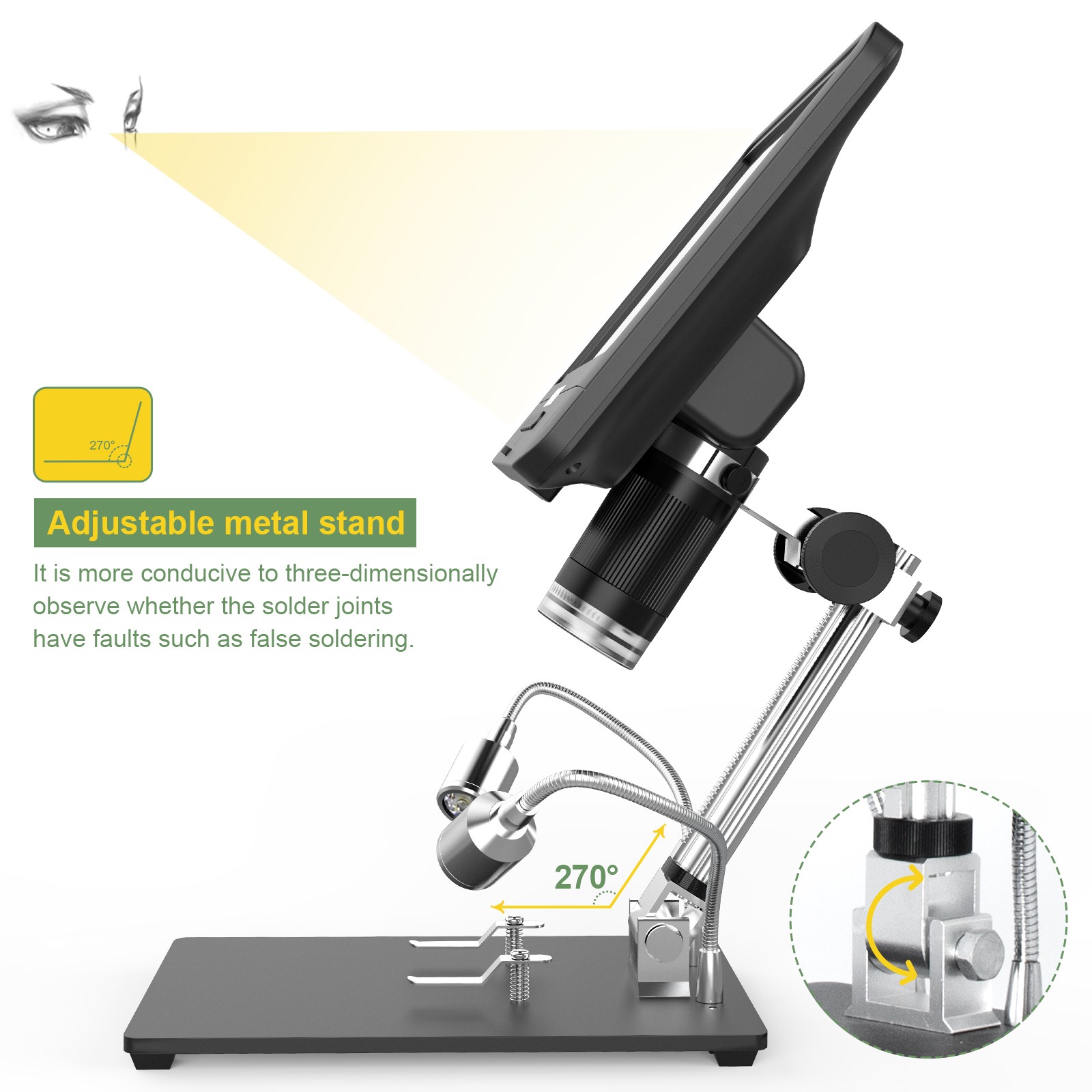 Andonstar AD208S Digital Microscope, 8.5 inch LCD Display, 5X-1200X, 1280*800, 1080P Adjustable Range, Soldering Tool with 2 Fill Lights