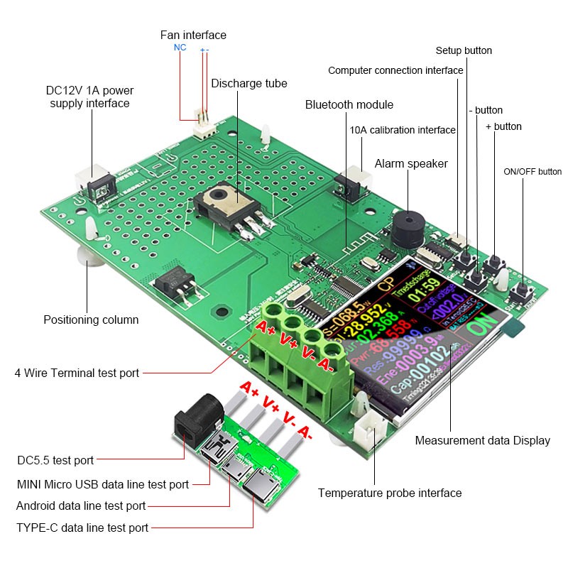 DIY PCB Board 4 Wire 1000W USB Electronic Tester Load Lithium 18650 Battery Capacity Monitor Discharge DC Power Supply Meter