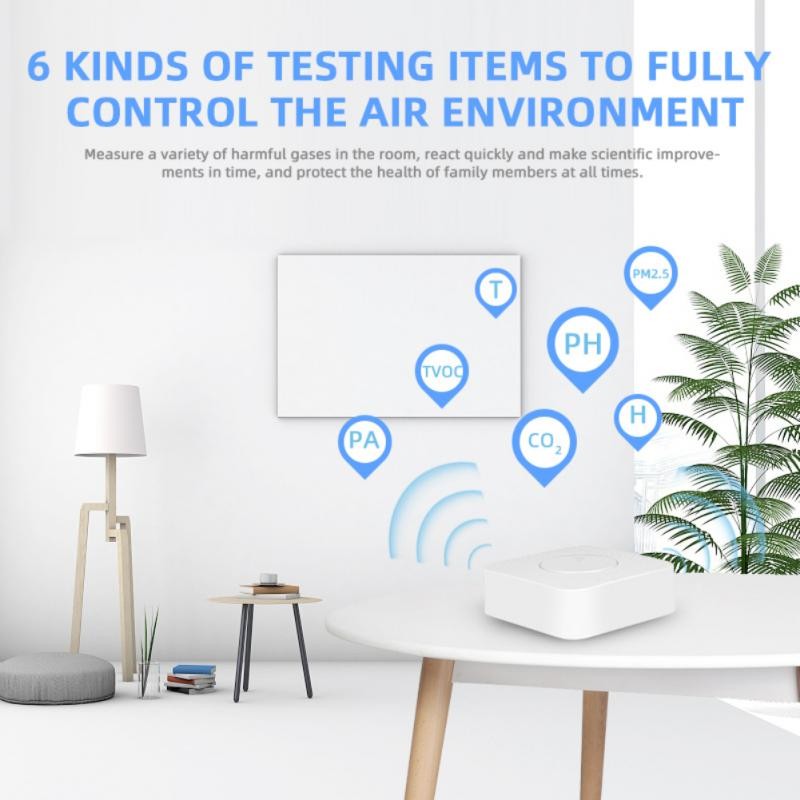 Tuya واي فاي الهواء بتلر/VOC/CO2/درجة الحرارة/الاستشعار الذكي/PM2.5 6in1 كشف جودة الهواء رصد العمل مع جوجل المنزل اليكسا