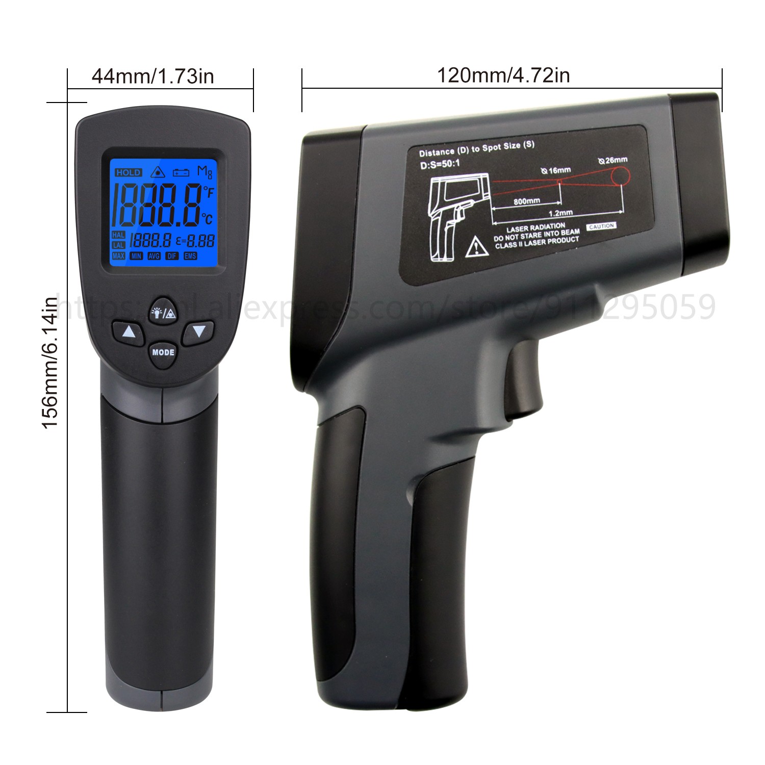 Kaemeasu Infrared Thermometer Professional 50:1 Dual Laser Multifunctional Industry Digital High Temperature Measuring Gun