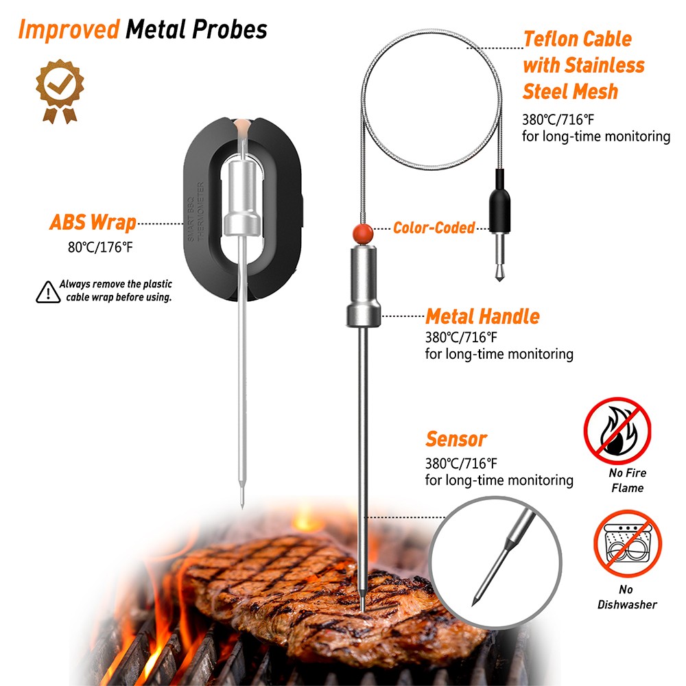 AidMax Smart BBQ Replacement Probes Stainless Steel Food Cooking Thermometer