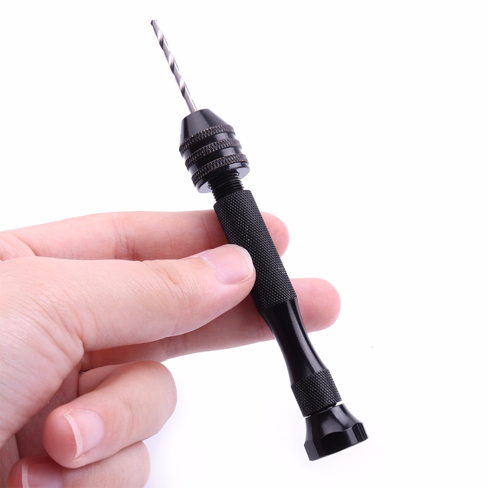 1pc Black Handle Drill Bit with 10pcs Twist Drill Bits Aluminum Alloy Carving Tools Hand Woodworking Watch Repair Tool