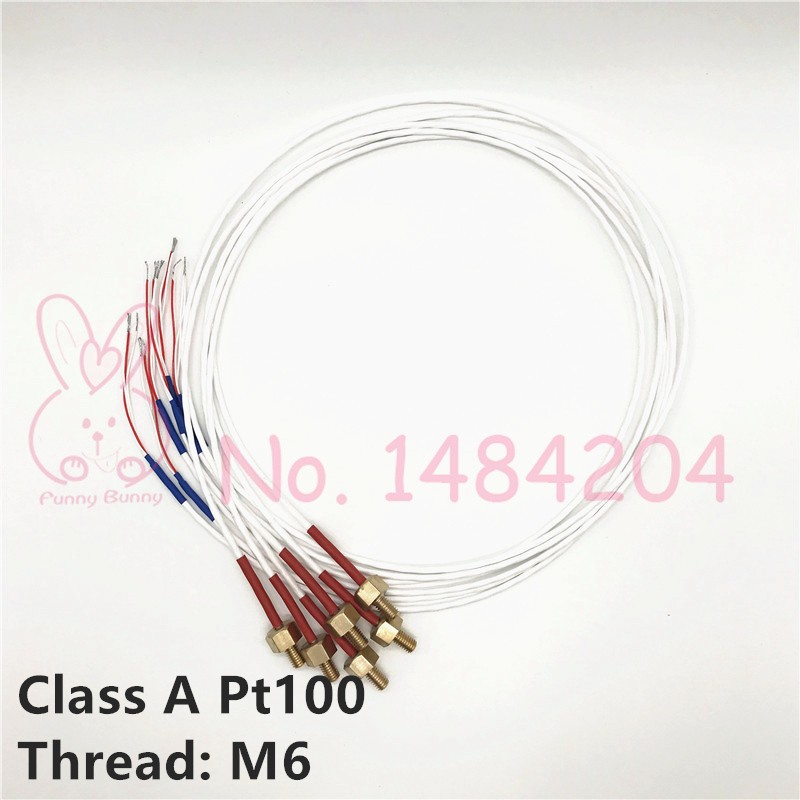 High Precision PT100 Temperature Sensor Class A RTD Probe M4 Brass Screw Thread 6mm 3-Core FEP Wire 750mm for Coffee Machine