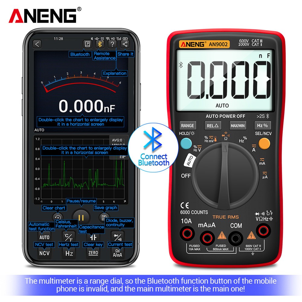 ANENG AN9002 Bluetooth Digital Multimeter 6000 Counts Professional Multimeter RMS AC/DC Voltage Tester Current Auto Range