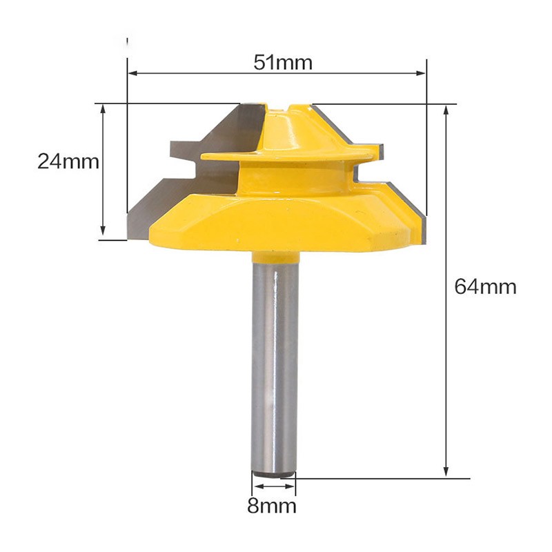 1/2" 1/4" 8mm Shank 45 Degree Lock Miter Router Bit 8*1-1/2 8*1-3/8 Tenon End Cutter Milling Tools for Woodworking