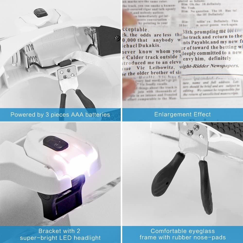 LED Magnifying Glass with Light , LED Magnifying Glass with 5 Adjustable Lenses 1.0x 1.5X 2.0X 2.5X 3.5X