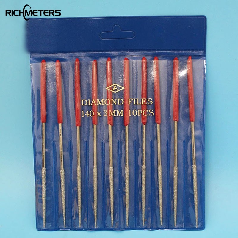 10pcs Diamond Mini Needle File Set 3*140mm Hand Tools for Ceramic Glass Gem Stone Hobbies and Crafts Wood and Metal File