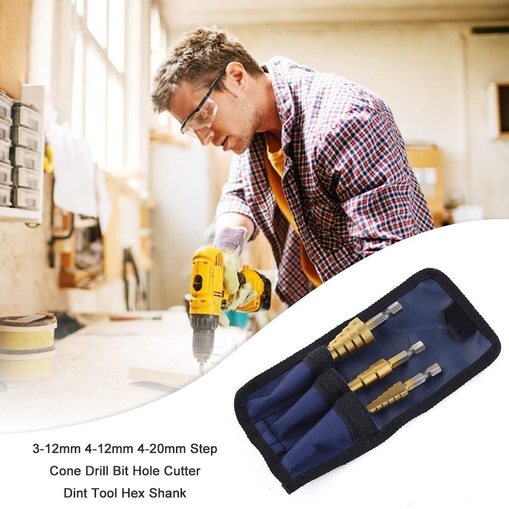 3pcs/set 3-12mm 4-12mm 4-20mm HSS Straight Groove Step Drill Bit Titanium Coated Wood Metal Hole Cutter Core Drill Tool Set