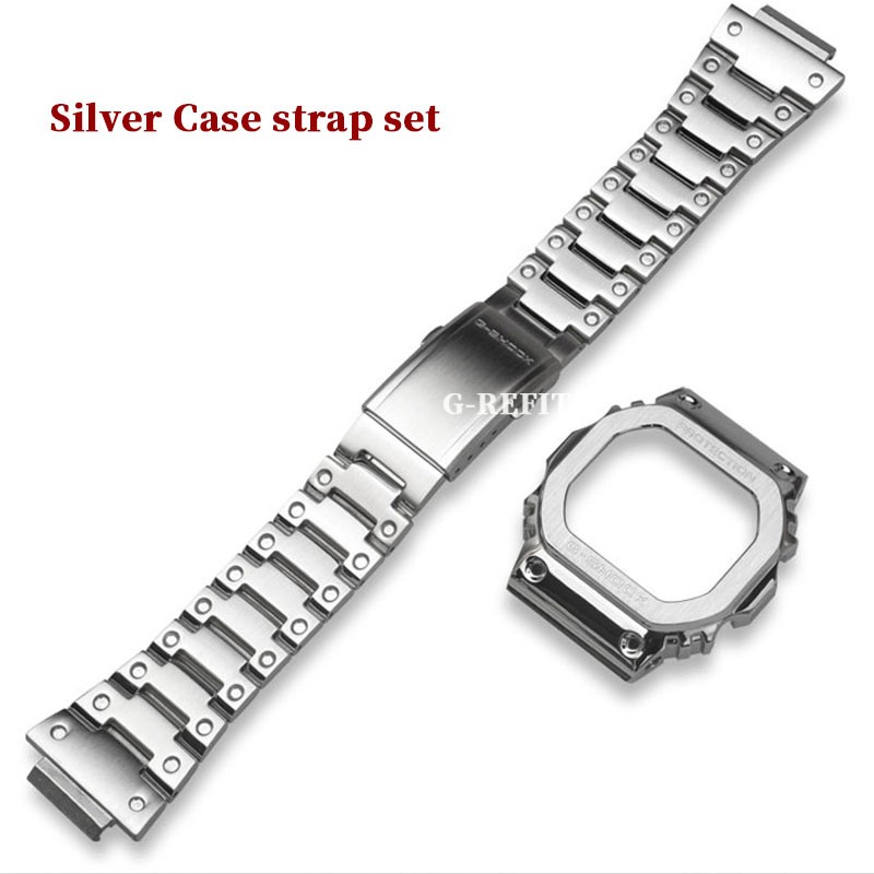 G-Refit 316 Stainless Steel DW5600 G5600E GW/DW5000 Watch Strap/Case DW5035 Silver Belt Straps and Watches Bezel with Tools