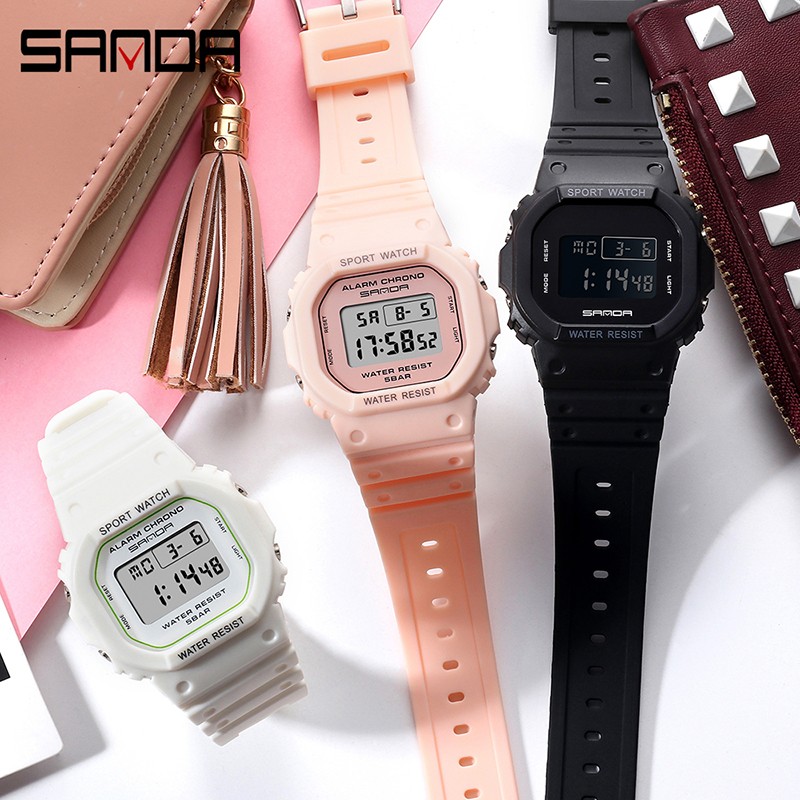 SANDA Fashion Simple Sports Watch Women Casual Military Watches Alarm Clock Shock Resistant Waterproof Digital Watches Female 293