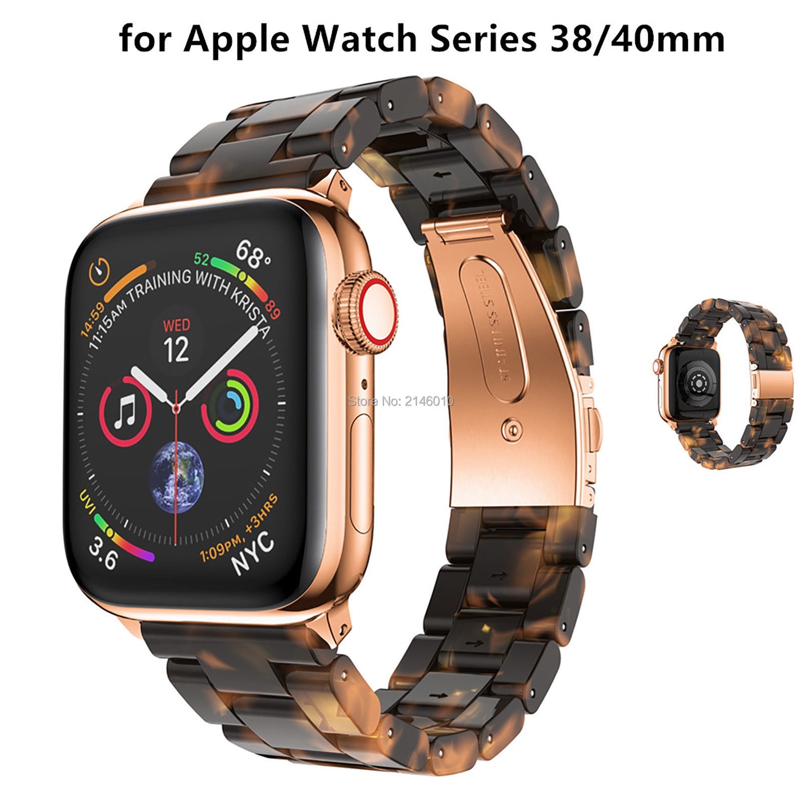 Replacement Resin Tortoise Shell Lines Watch Strap Bracelet For Apple Watch Series 5/4/3/2/1 42mm 44mm 38 and 40mm Leopard Print