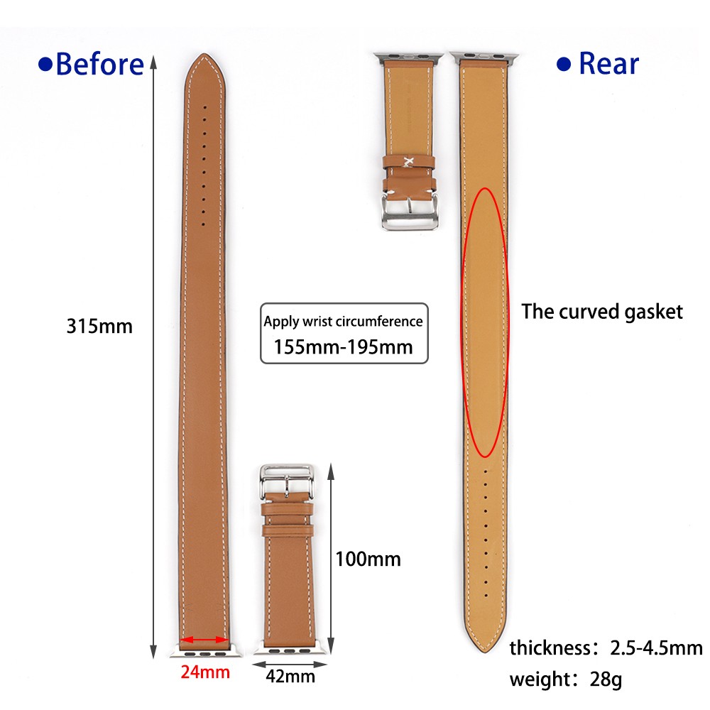 Genuine Watch Band 42mm 44mm Double Round Watch Strap Long Replacement for Apple Iwatch Series SE 6 5 4 3 2 1