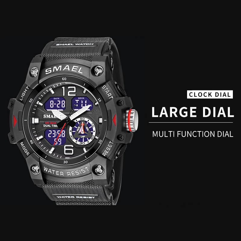 SMAEL 2022 New Men's Watches Dual Time Military Watches 50M Waterproof Men 8007 Shock Resistant Sport Watches Wtach Gifts