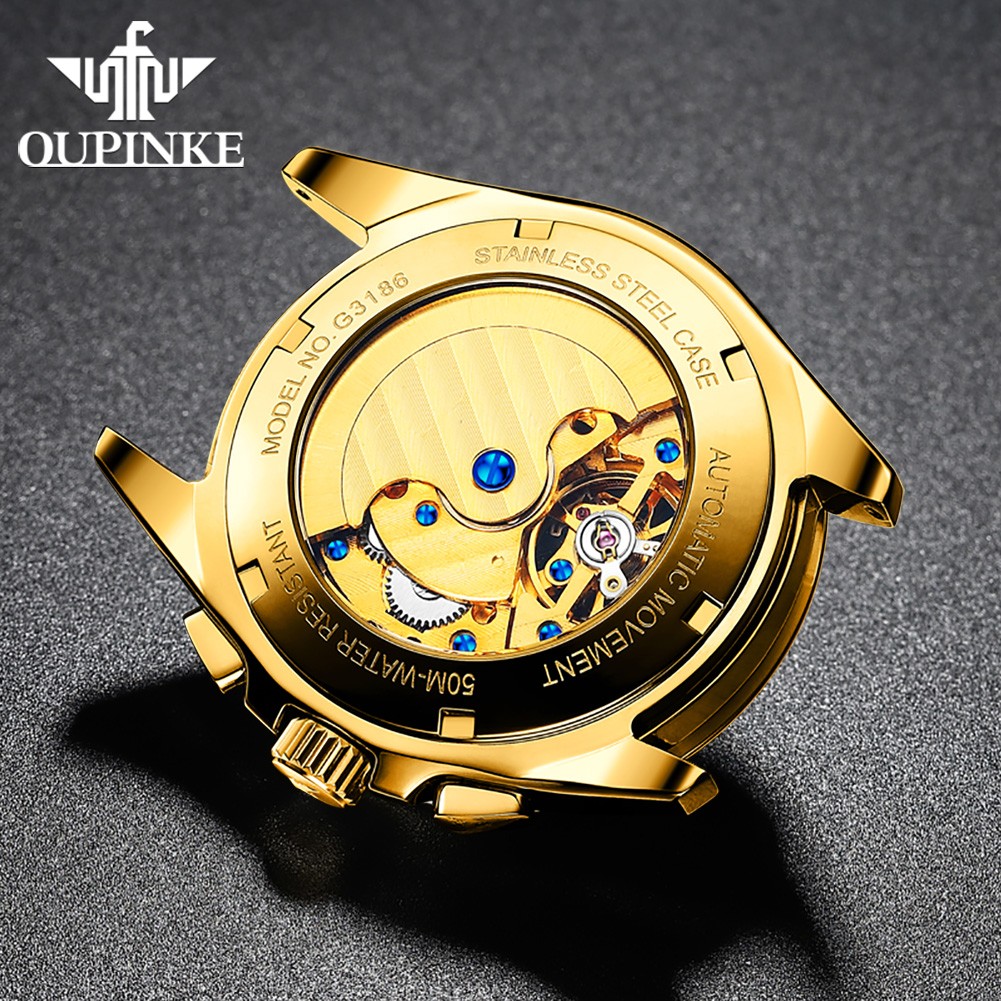 OUPINK Men's Watch 40mm Gold Men Mechanical Watches 50M Waterproof Top Brand Sapphire Glass Stainless Steel Business 142857