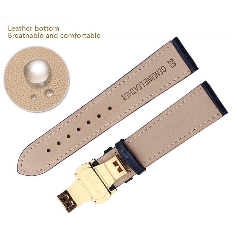 Genuine Leather Bracelet Dark Blue Watch Strap Butterfly Clasp Watchband Size In 16mm 18mm 20mm 21 22mm 23mm Watch Band