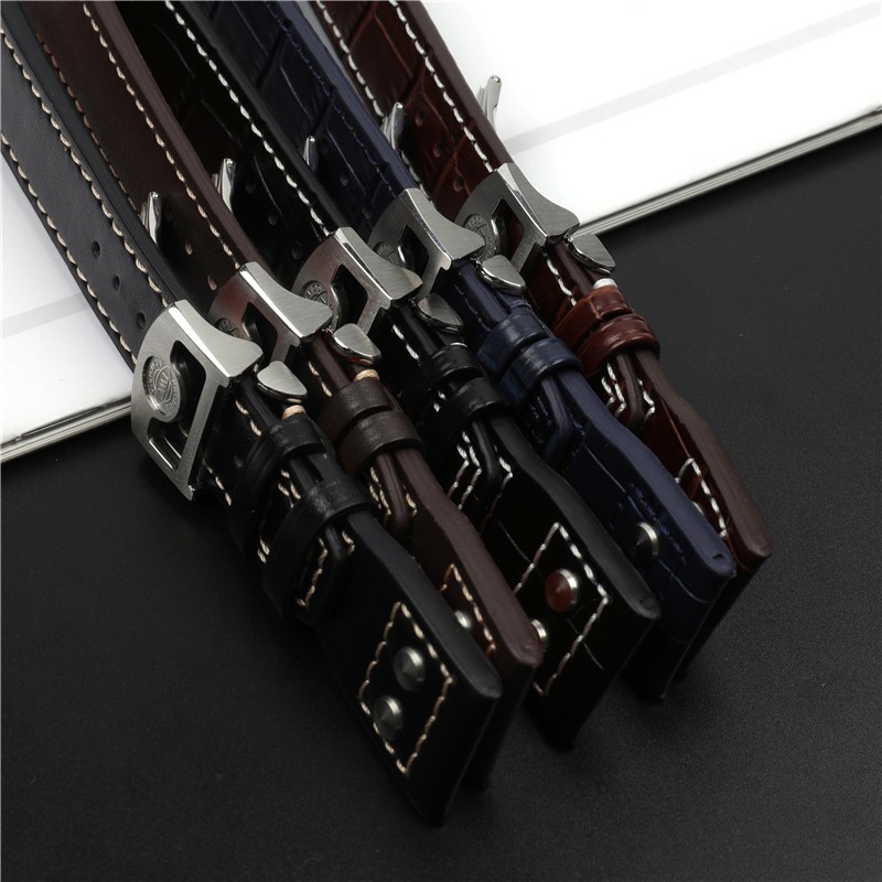 21mm 22mm Genuine Cowhide Leather Watchband with Stud for IWC Pilot PORTOFINO Portuguese Watch Strap Folding Buckle Accessories