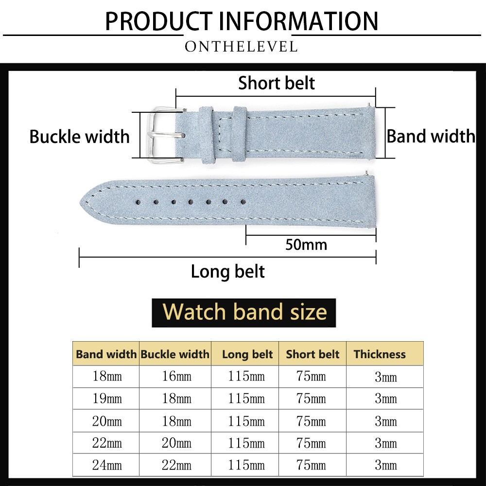 Soft Suede Leather Watch Band 18mm 19mm 20mm 22mm 24mm Blue Watch Straps Stainless Steel Buckle Watch Accessories