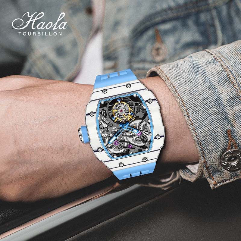 Haofa 1901 Skeleton Automatic Tourbillon Movement Watch for Men Luxury Mechanical Tourbillon Sapphire Mens Carbon Fiber Watch