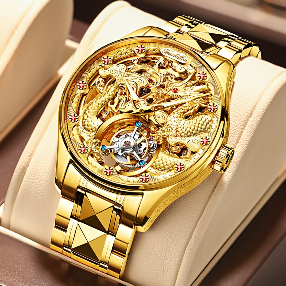 OUPINKE Luxury Brand Men's Mechanical Watches Automatic Automatic Movement Waterproof Sapphire Mirror Tourbillon Skeleton