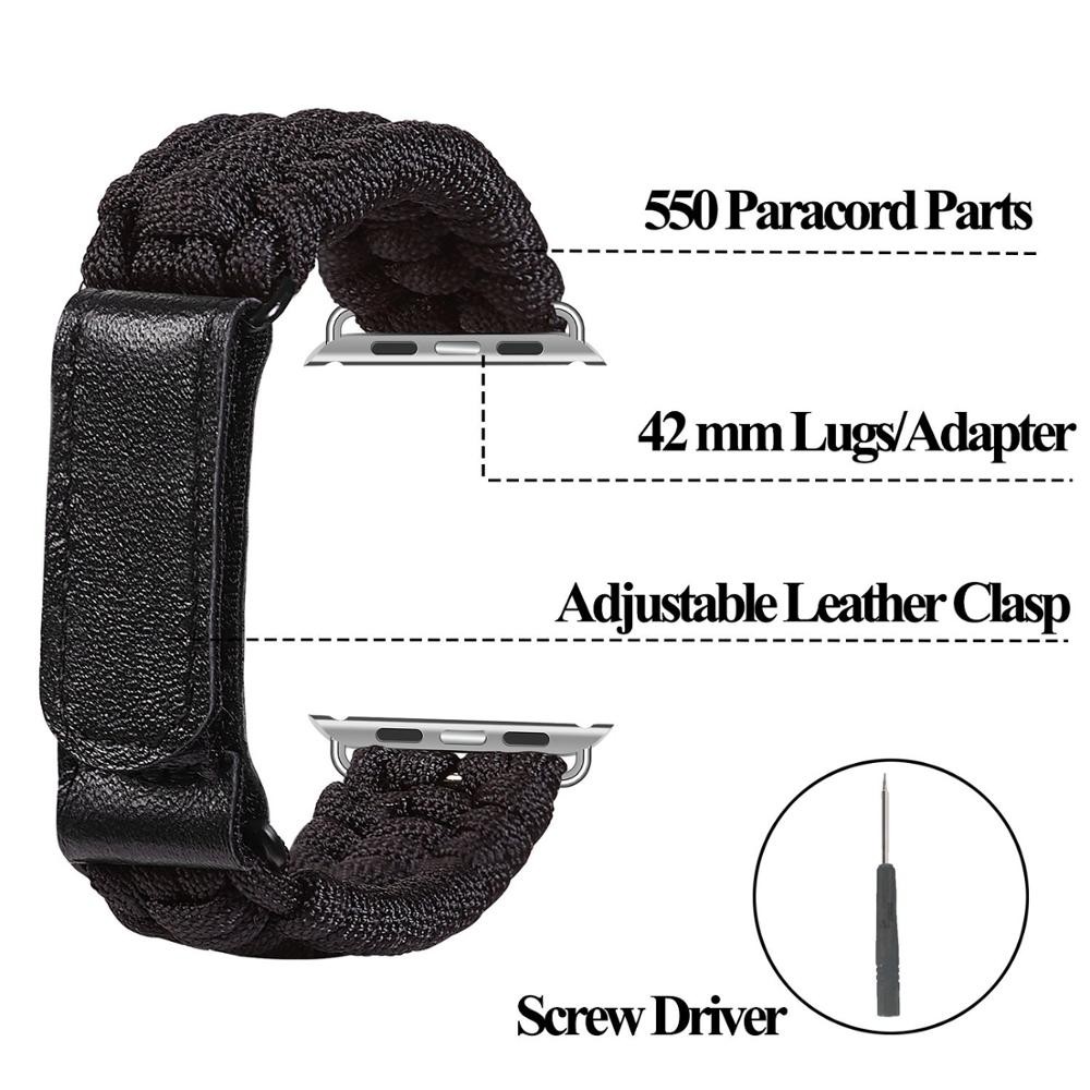 Survival Rope Strap for Apple Watch Band 44mm 40mm 45mm/41mm 42mm 38mm Outdoor Leather Clasp Strap Bracelet iWatch 3 4 5 se 6 7