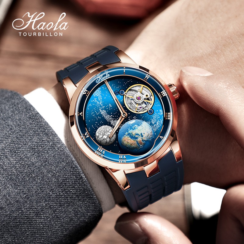 Haofa 1952 Carousel Mechanical Watch Men Sapphire Carousel Starry Energy Reserve 80H Luxury Wristwatches relógio masculino