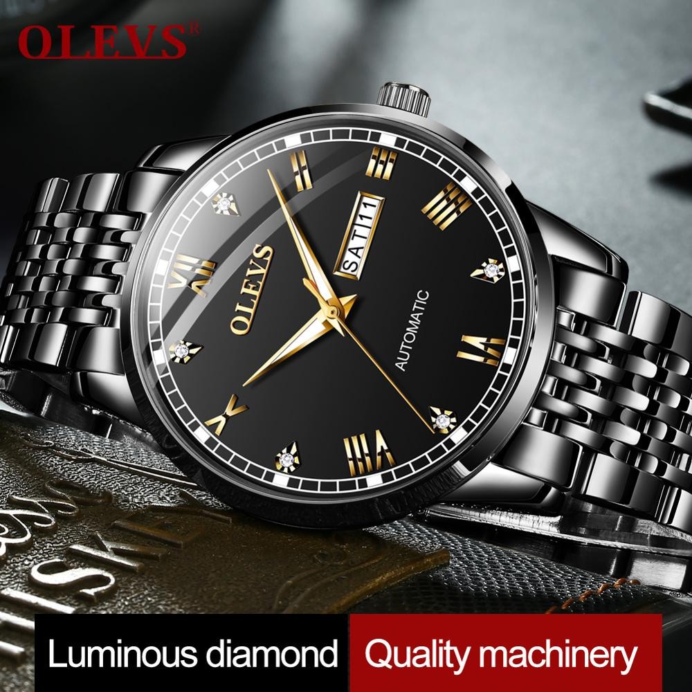 New OLEVS Men's Mechanical Watch Switzerland Wristwatch Business Men Waterproof Steel Strap Automatic Mechanical Watches Gift