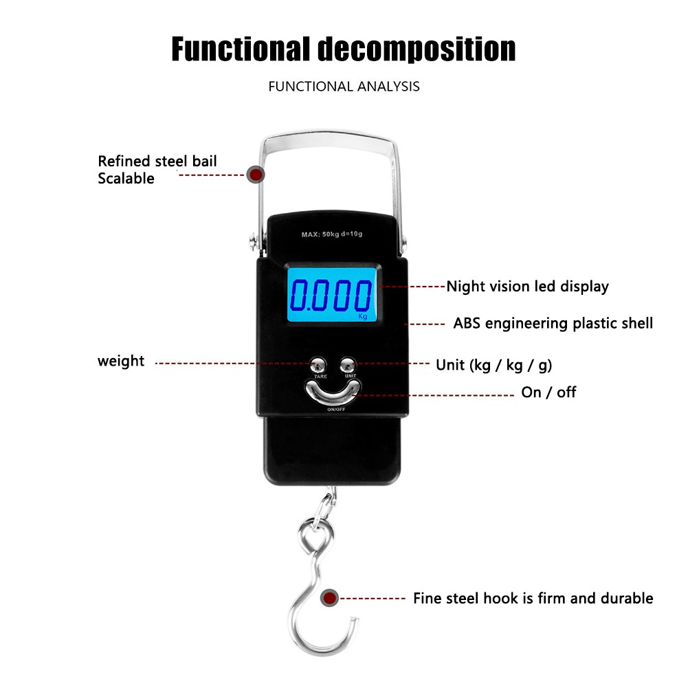 مقياس وزن إلكتروني LCD شاشة ديجيتال ستيلارد معلق ميزان بخطاف موازين رقمية صغيرة لصيد الأسماك