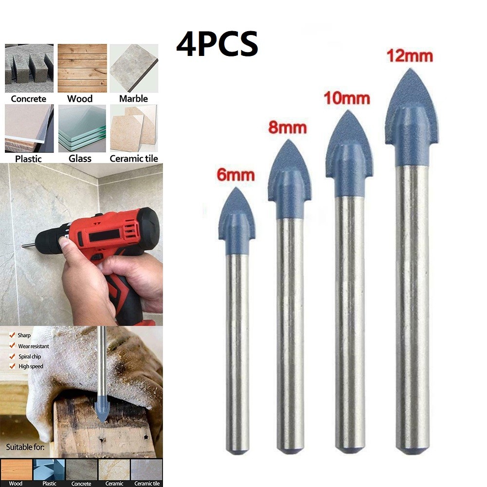 4/5 Pcs Glass Drill Bits Marble Porcelain Spear Head Ceramic Tile Drill Bits Set Spade Drill Bit Hole Saws 6/8/10/12mm