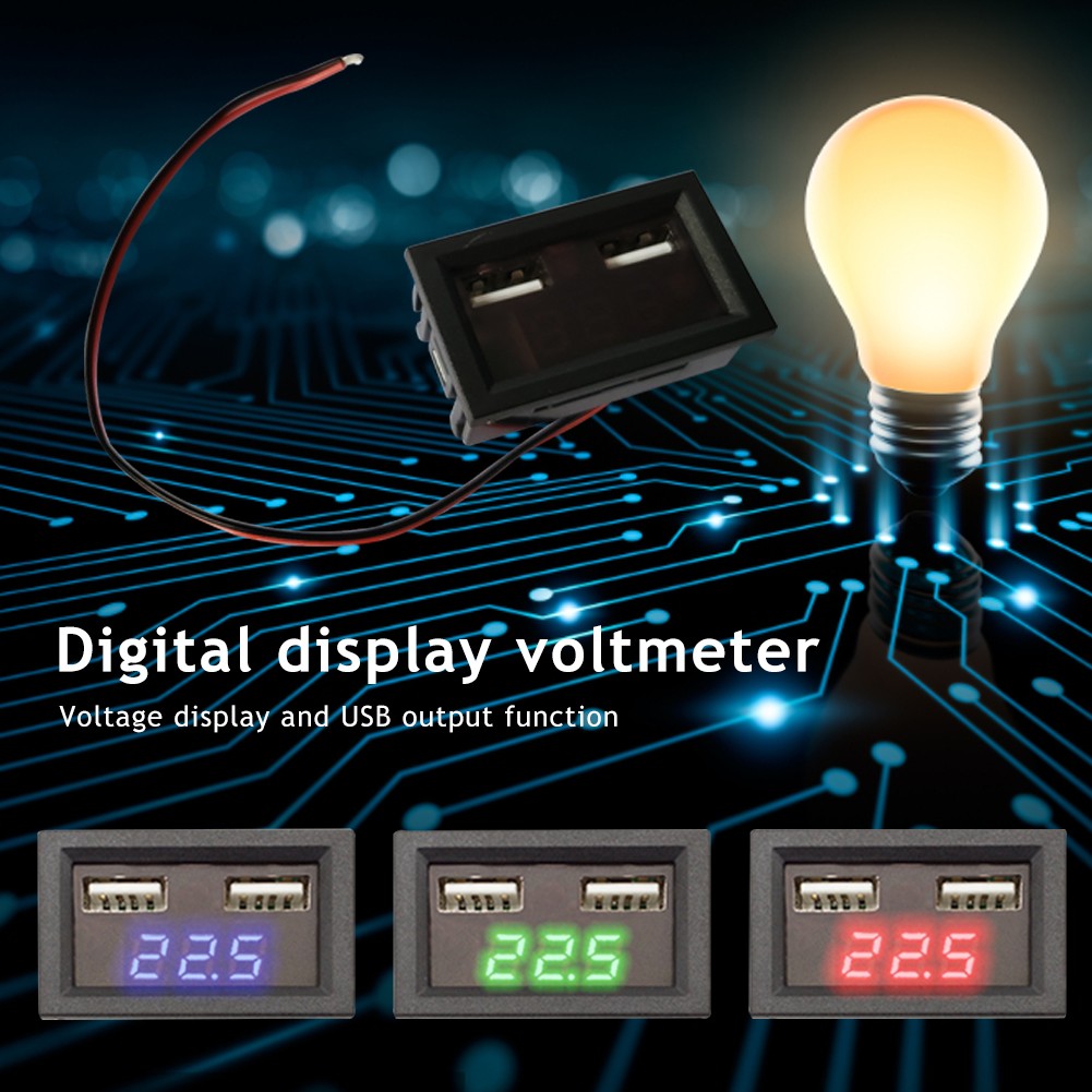 LED Display Amp Dual Volt Meter Voltage Measurement Monitor Dual USB Phone Charger Adapter Voltmeter Replacement