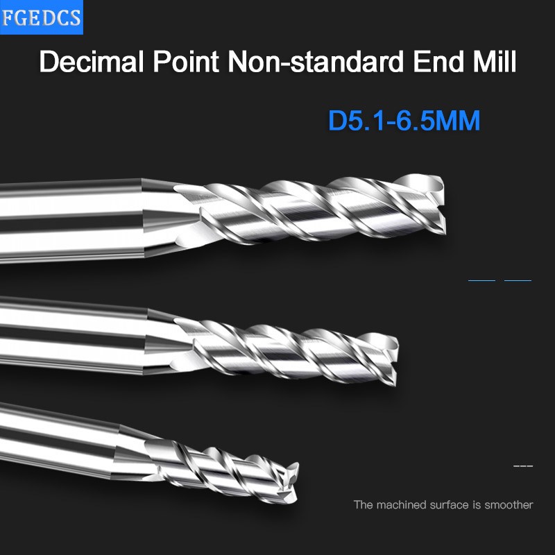 3 Flute End Milling Segment Aluminum 5.1mm 5.2 5.3 5.4 5.5 5.6 5.7 5.8 5.9 6.1 6.5mm Decimal Point Milling Cutter Computer Tools Carbide Cutter