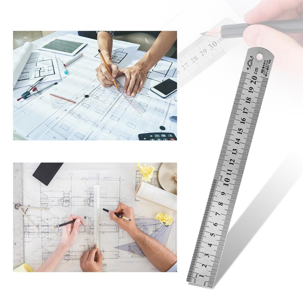 Double Side Stainless Steel Straight Ruler Precision Measuring Tool 15/20/30/40/50cm Ruler Student School Office Supplies