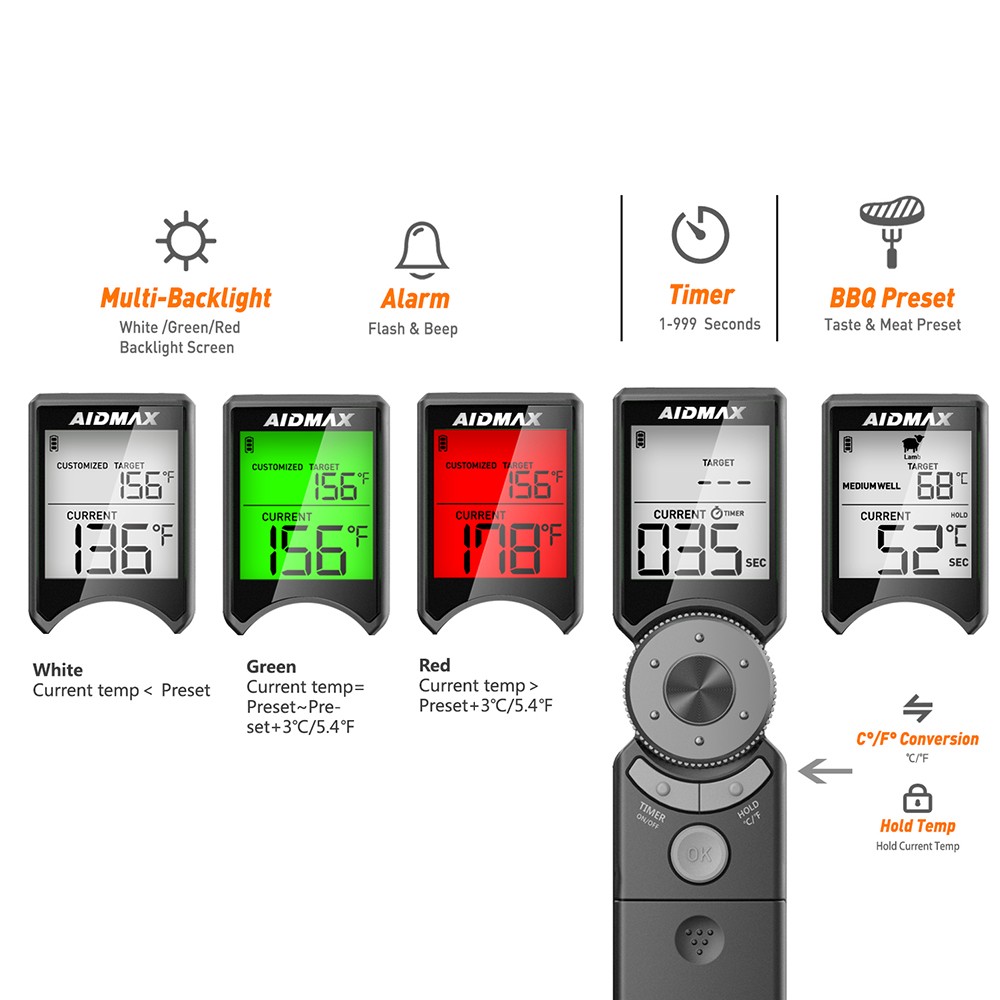 AidMax Mini6 قراءة فورية مقاوم للماء الرقمية الالكترونية مطبخ الطبخ شواء شواء مقياس حرارة اللحوم للفرن