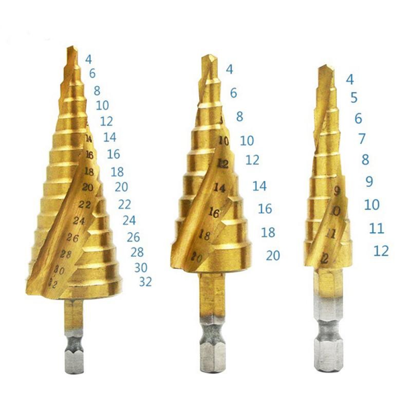 4-12mm 4-20mm 4-32mm HSS Straight Groove Step Drill Bit Wood Metal Hole Cutter Core Drill Power Tool Kit Drill Tool