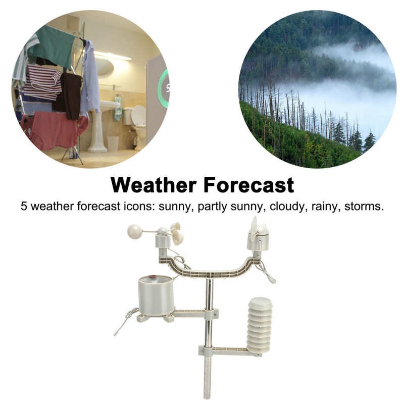 Wireless weather station black and white indoor and outdoor multi-function display humidity pressure anemometer wind rain gauge