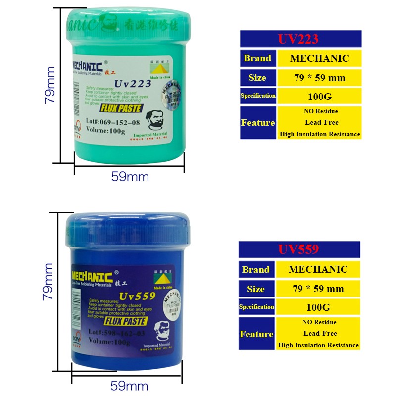 ميكانيكي UV223 UV559 خالية من الرصاص لحام لصق تدفق 10CC/100G لا نظيفة تدفق لحام ل SMD PCB بغا إعادة العمل لحام إصلاح