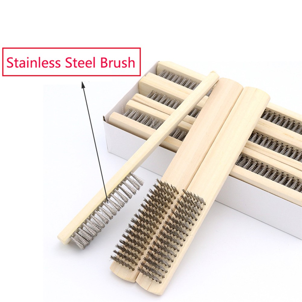 3pcs Wood Handle Stainless Steel Wire Brush Copper Brush for Industrial Appliances Surface/Inner Polishing Grinding Cleaning