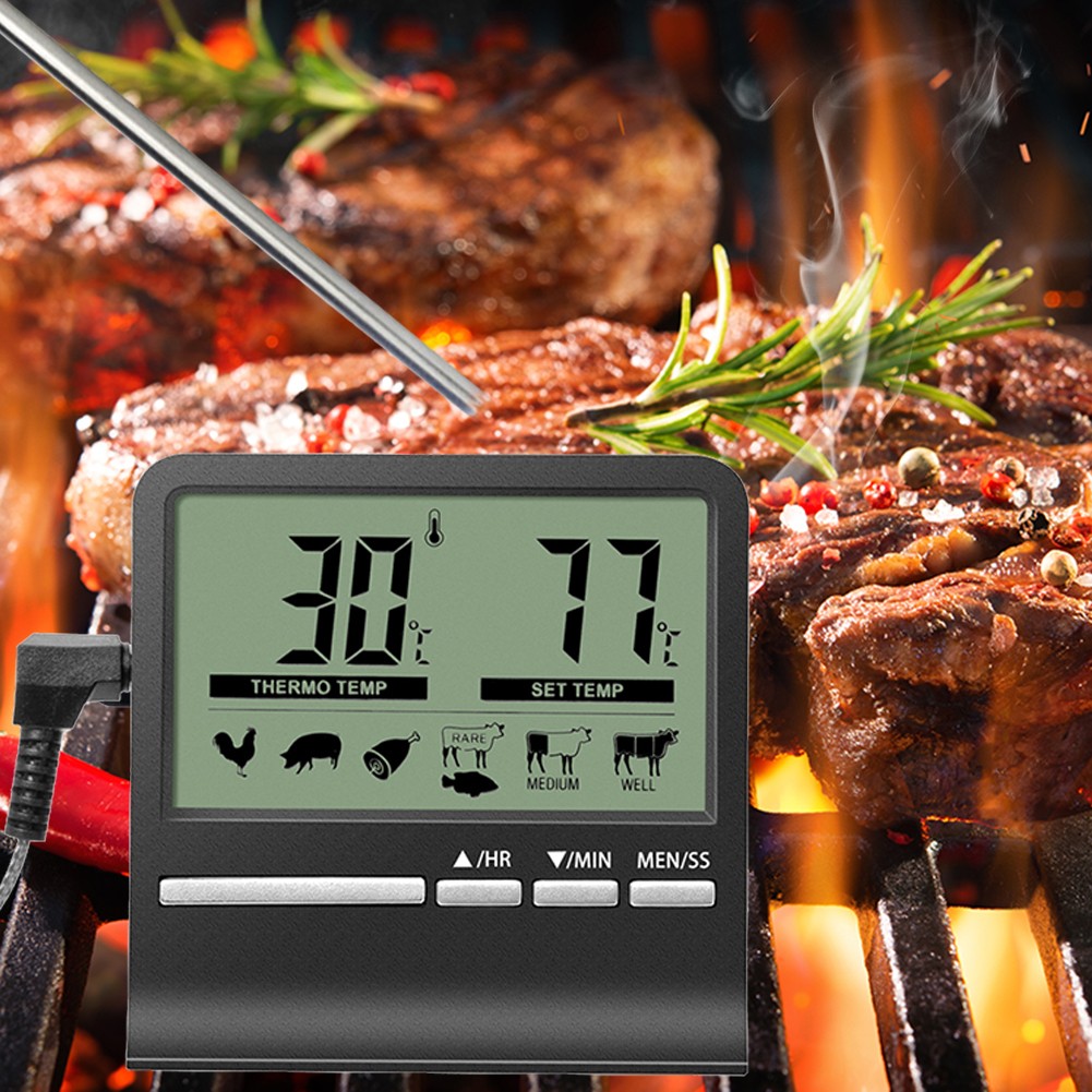 Digital Kitchen Thermometer LCD Display Long Probe for BBQ Oven Food Meat Cooking Alarm Timer Measuring Tools